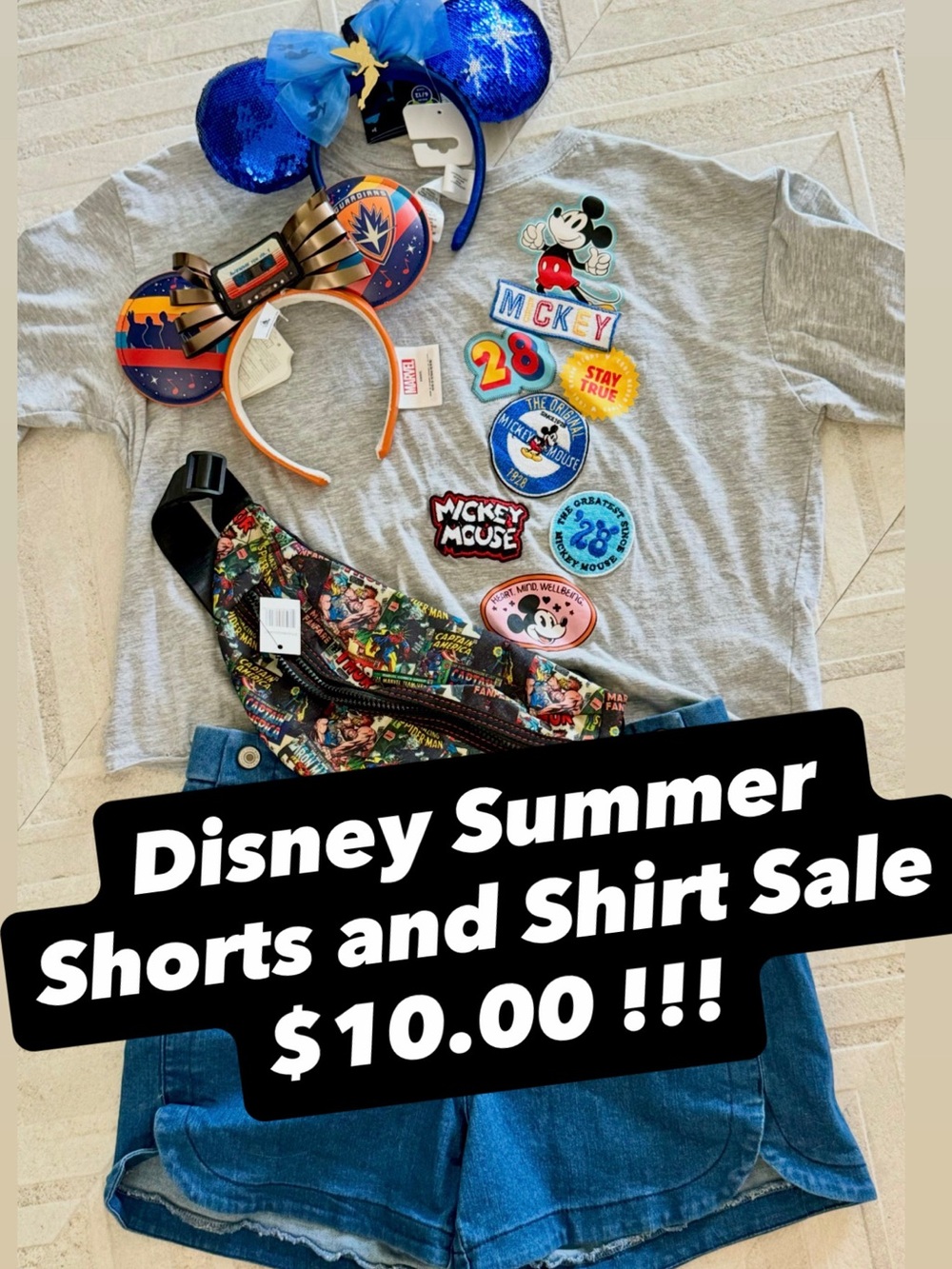 Disney Mickey Mouse Gray Disney crop Tee with Colorful Patches